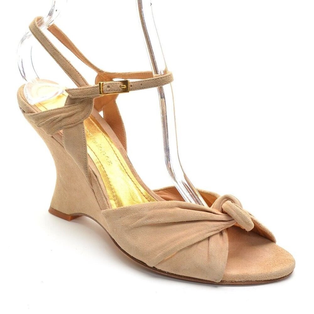Juan Antonio Lopez Tan Suede Knot Wedge Heels Sandal 37